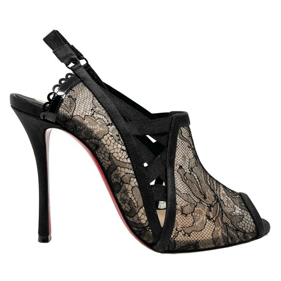 CHRISTIAN LOUBOUTIN Guiptik Black Lace Slingback Booties EU 36.5 US 6.5 - Picture 3 of 11